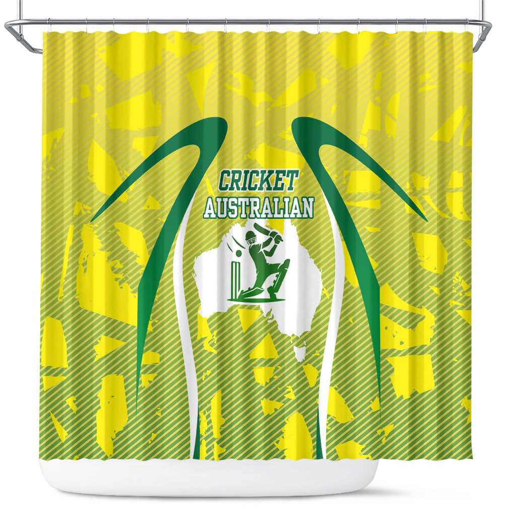Cricket Australian Shower Curtain Map Silhouette With Green And Gold Geometric Pattern
