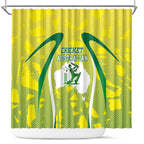 Cricket Australian Shower Curtain Map Silhouette With Green And Gold Geometric Pattern