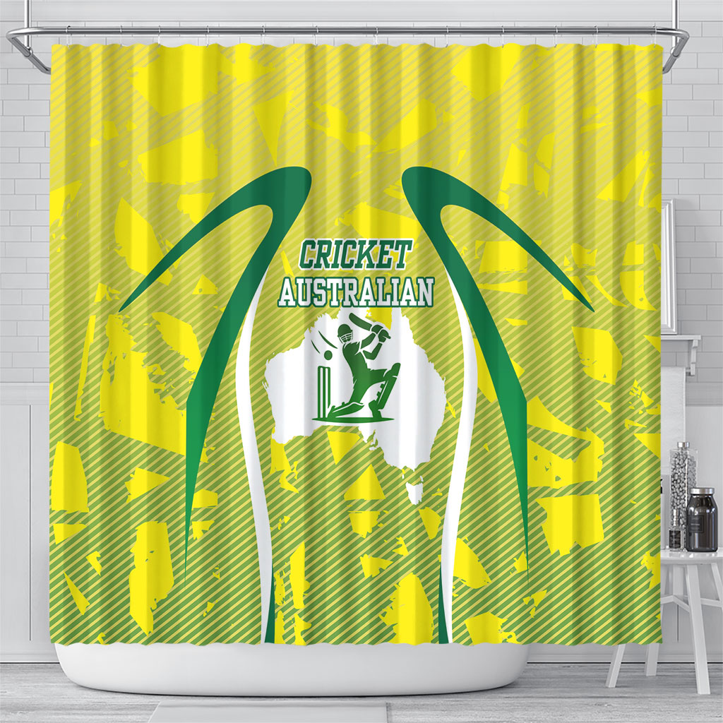 Cricket Australian Shower Curtain Map Silhouette With Green And Gold Geometric Pattern