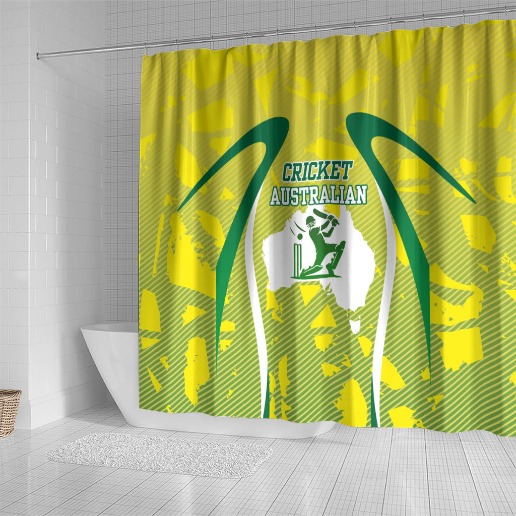 Cricket Australian Shower Curtain Map Silhouette With Green And Gold Geometric Pattern