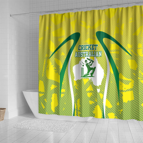 Cricket Australian Shower Curtain Map Silhouette With Green And Gold Geometric Pattern