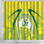Cricket Australian Shower Curtain Map Silhouette With Green And Gold Geometric Pattern