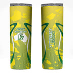 Cricket Australian Skinny Tumbler Map Silhouette With Green And Gold Geometric Pattern