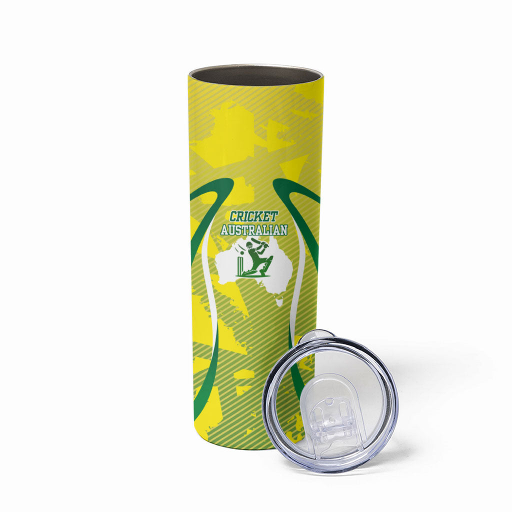 Cricket Australian Skinny Tumbler Map Silhouette With Green And Gold Geometric Pattern