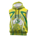 Cricket Australian Sleeveless Hoodie Map Silhouette With Green And Gold Geometric Pattern