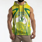 Cricket Australian Sleeveless Hoodie Map Silhouette With Green And Gold Geometric Pattern