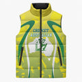 Cricket Australian Sleeveless Puffer Jacket Map Silhouette With Green And Gold Geometric Pattern
