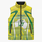 Cricket Australian Sleeveless Puffer Jacket Map Silhouette With Green And Gold Geometric Pattern