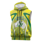 Cricket Australian Sleeveless Zip Hoodie Map Silhouette With Green And Gold Geometric Pattern