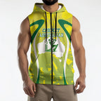 Cricket Australian Sleeveless Zip Hoodie Map Silhouette With Green And Gold Geometric Pattern