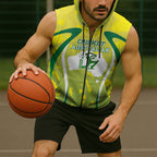 Cricket Australian Sleeveless Zip Hoodie Map Silhouette With Green And Gold Geometric Pattern