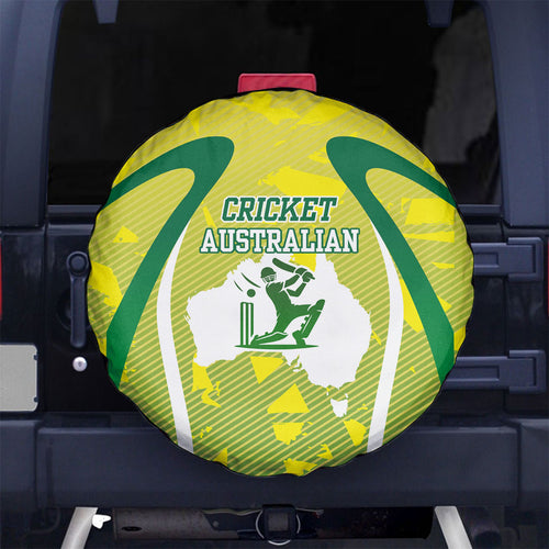 Cricket Australian Spare Tire Cover Map Silhouette With Green And Gold Geometric Pattern