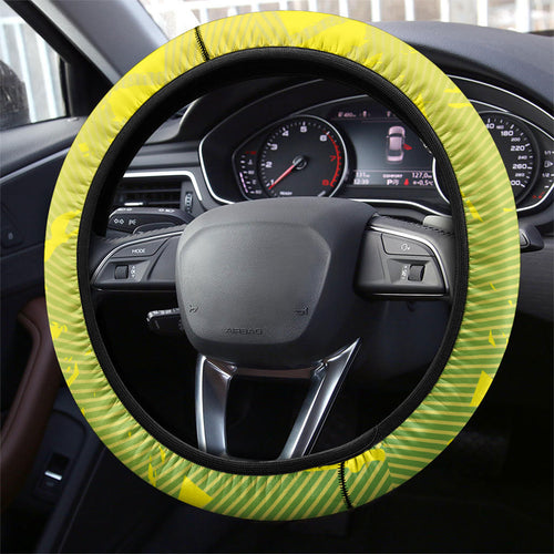 Cricket Australian Steering Wheel Cover Map Silhouette With Green And Gold Geometric Pattern
