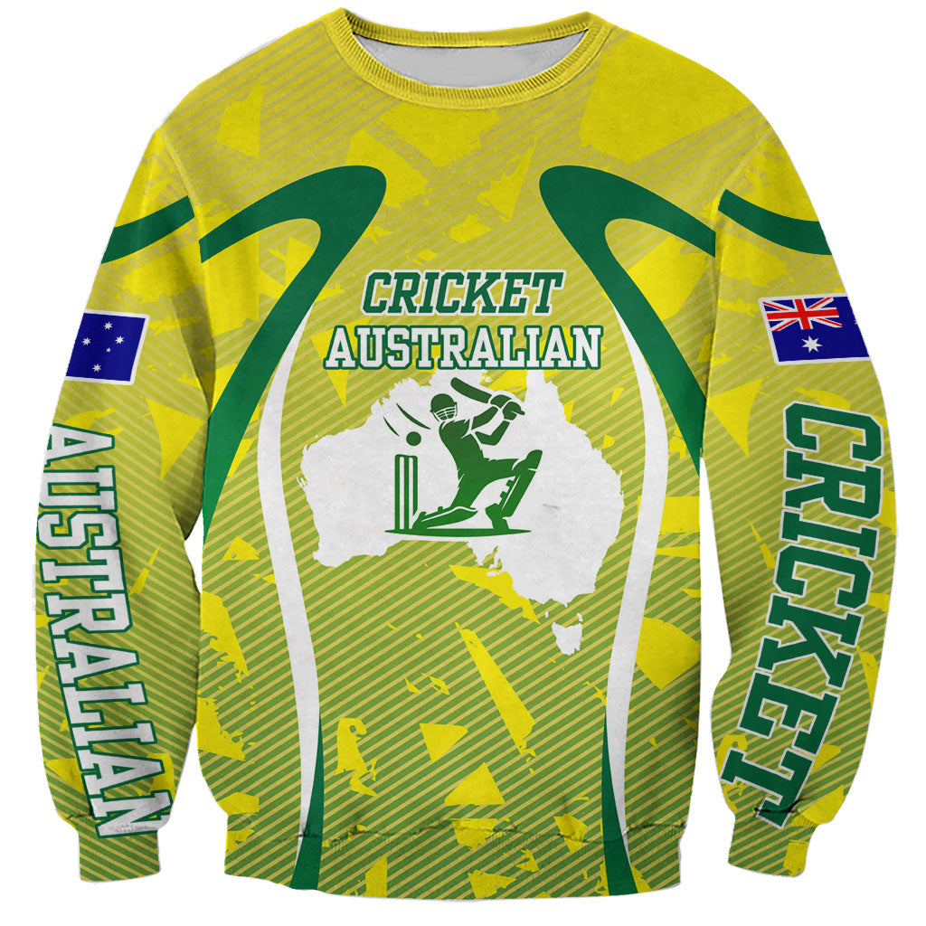 Cricket Australian Sweatshirt Map Silhouette With Green And Gold Geometric Pattern