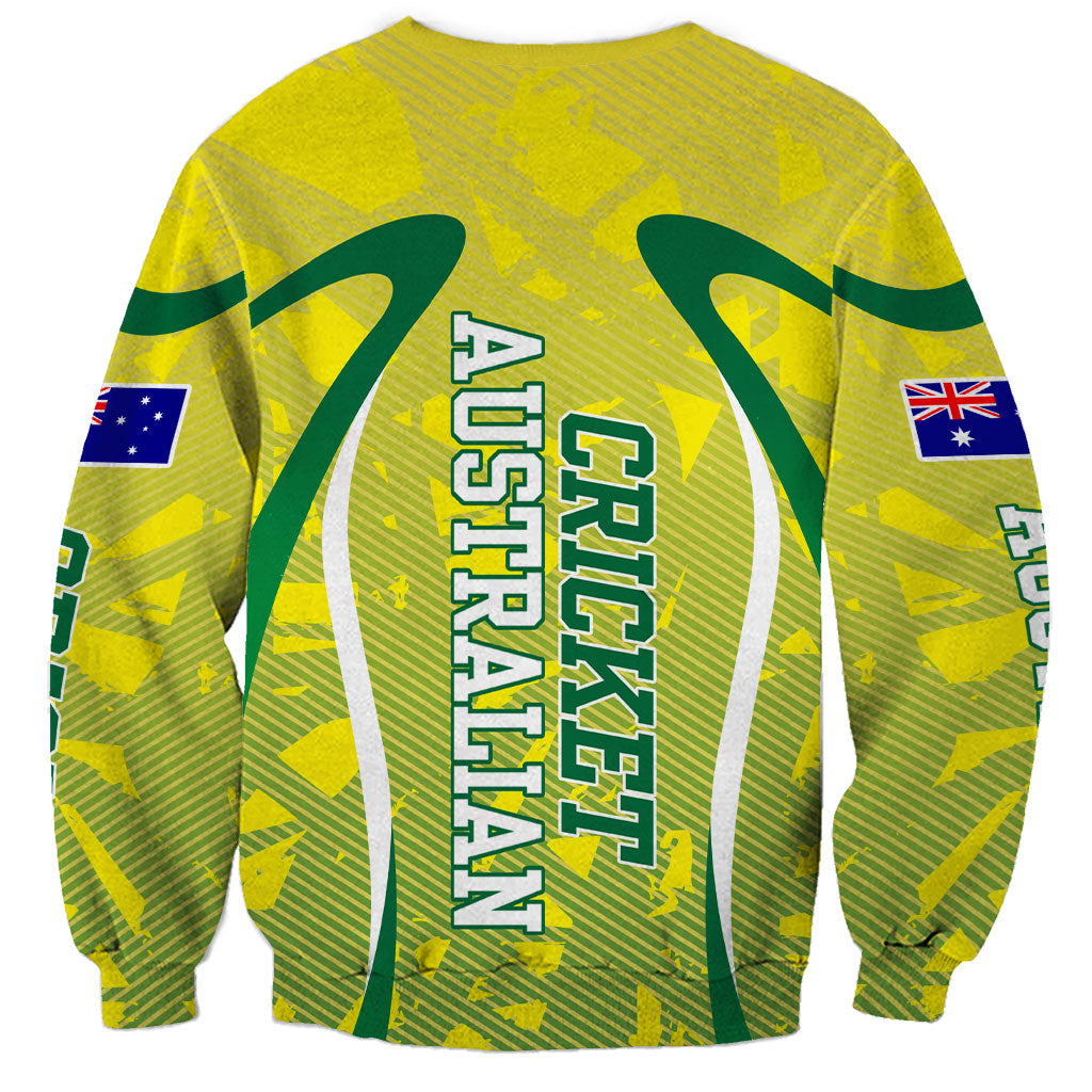 Cricket Australian Sweatshirt Map Silhouette With Green And Gold Geometric Pattern