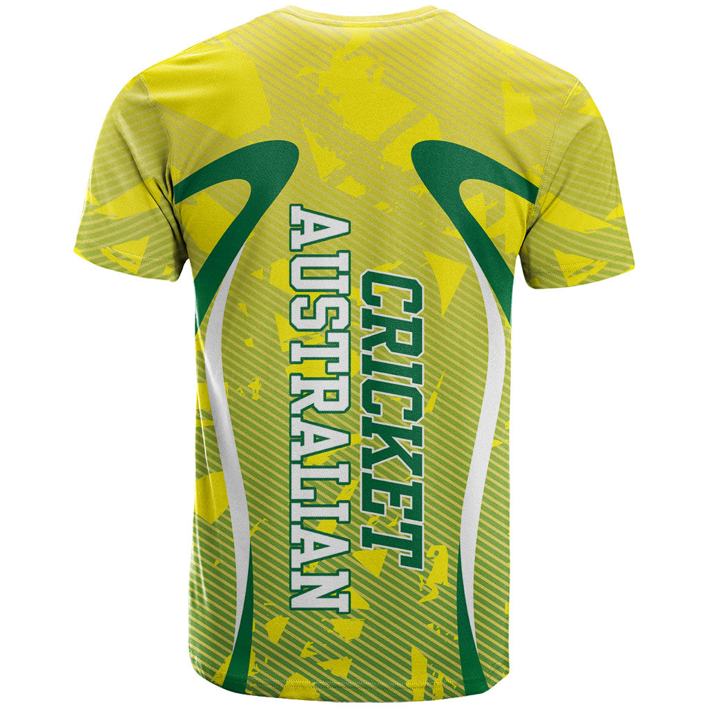 Cricket Australian T Shirt Map Silhouette With Green And Gold Geometric Pattern