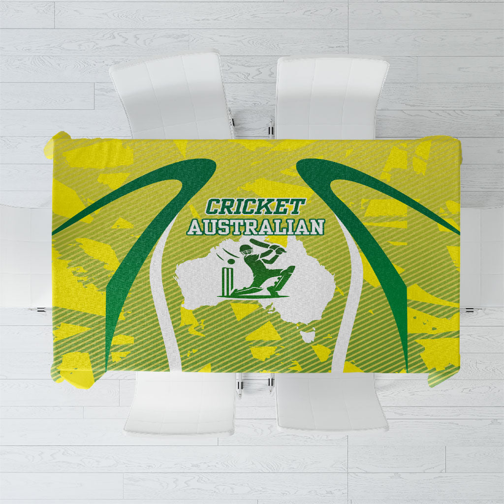 Cricket Australian Tablecloth Map Silhouette With Green And Gold Geometric Pattern