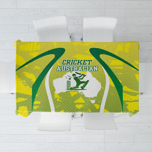Cricket Australian Tablecloth Map Silhouette With Green And Gold Geometric Pattern
