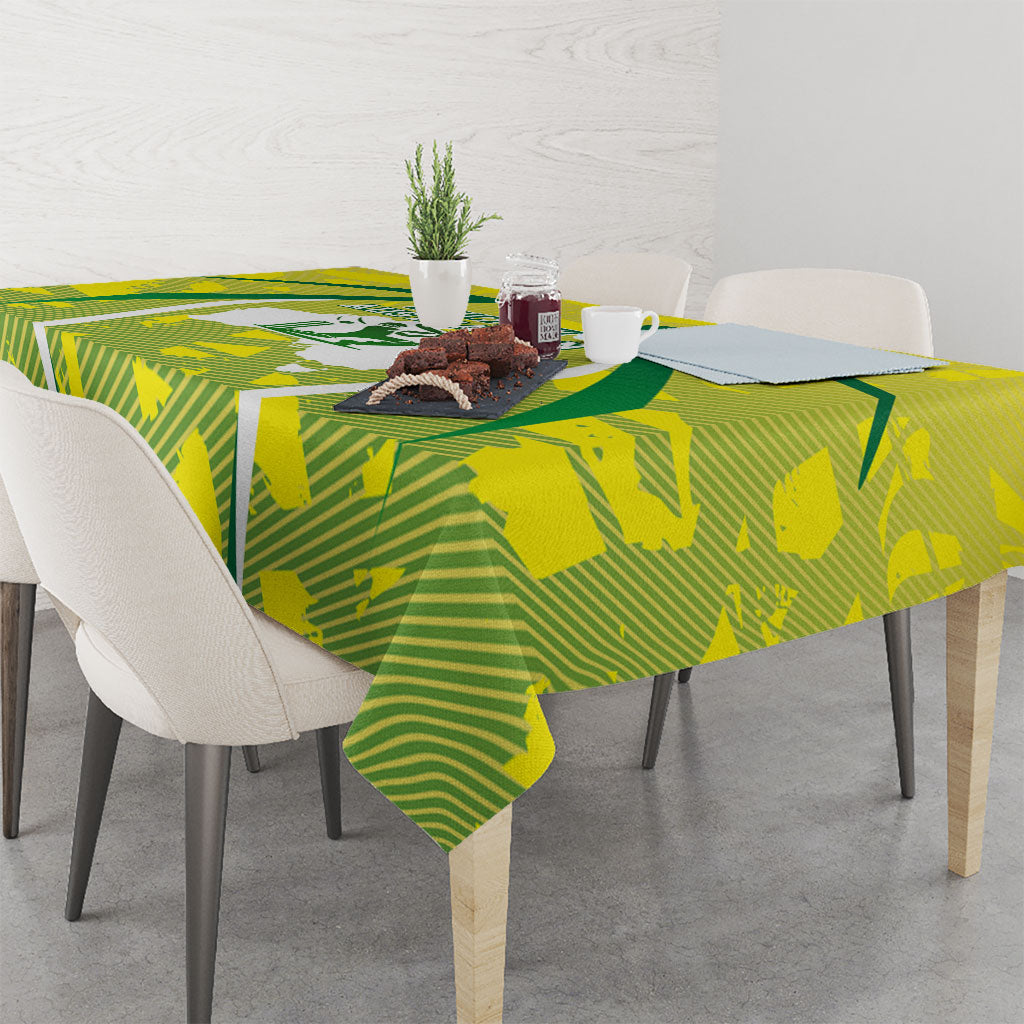 Cricket Australian Tablecloth Map Silhouette With Green And Gold Geometric Pattern