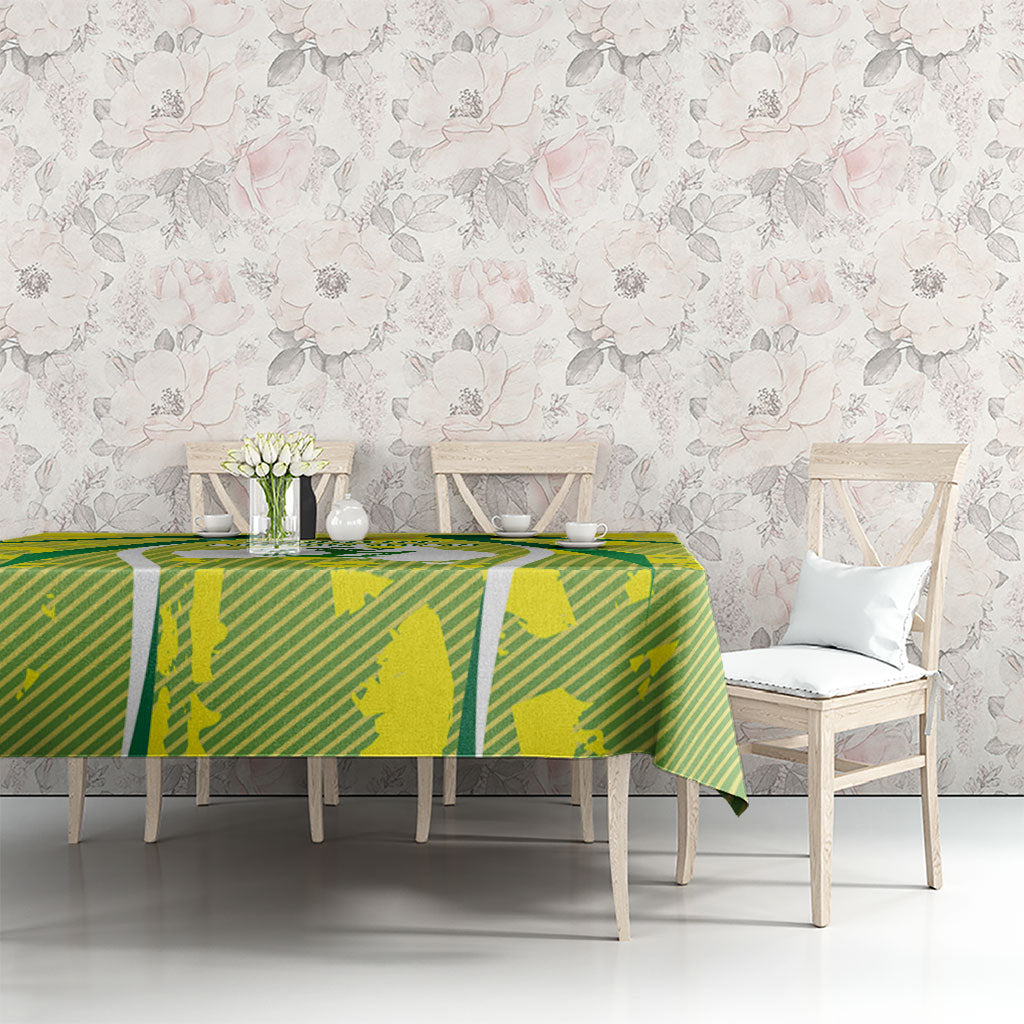 Cricket Australian Tablecloth Map Silhouette With Green And Gold Geometric Pattern