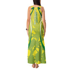 Cricket Australian Tank Maxi Dress Map Silhouette With Green And Gold Geometric Pattern