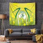 Cricket Australian Tapestry Map Silhouette With Green And Gold Geometric Pattern