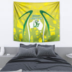 Cricket Australian Tapestry Map Silhouette With Green And Gold Geometric Pattern