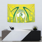Cricket Australian Tapestry Map Silhouette With Green And Gold Geometric Pattern