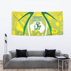 Cricket Australian Tapestry Map Silhouette With Green And Gold Geometric Pattern