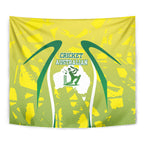 Cricket Australian Tapestry Map Silhouette With Green And Gold Geometric Pattern