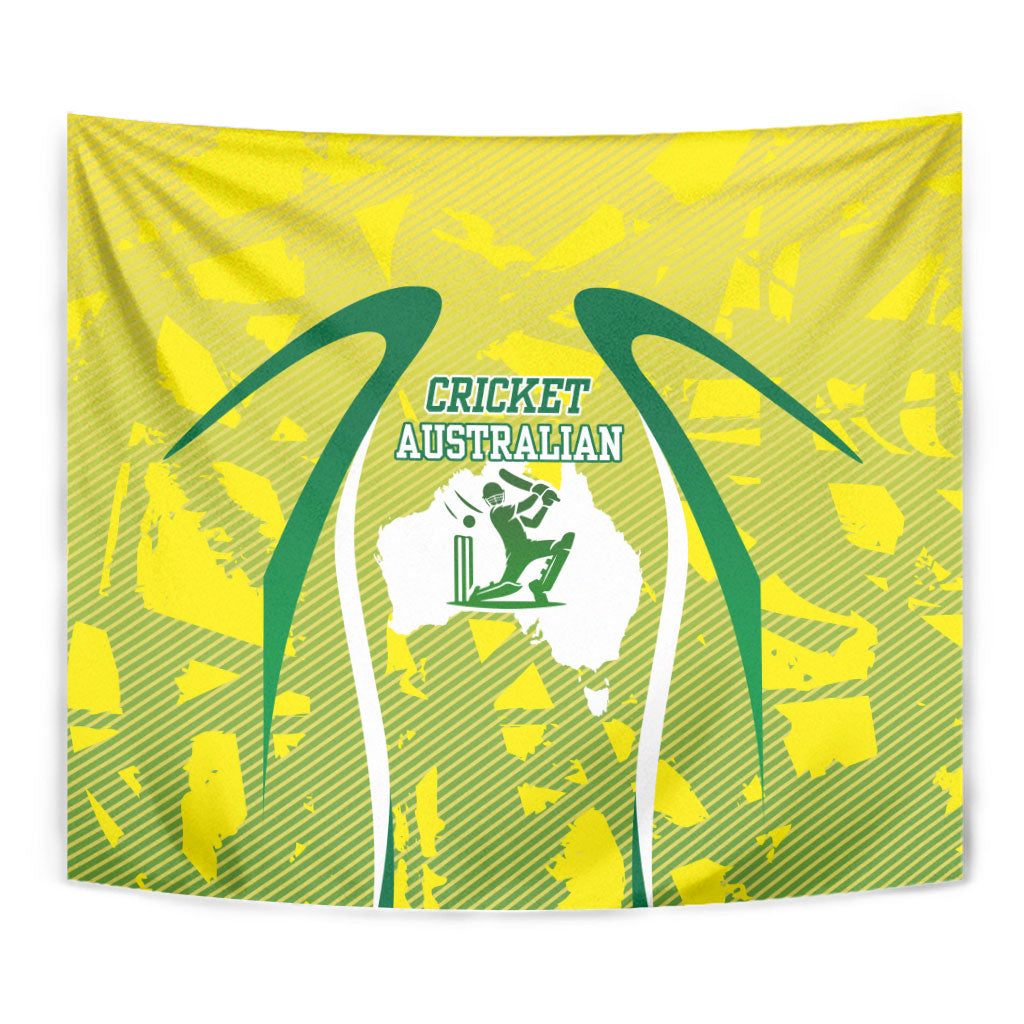 Cricket Australian Tapestry Map Silhouette With Green And Gold Geometric Pattern