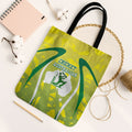Cricket Australian Tote Bag Map Silhouette With Green And Gold Geometric Pattern