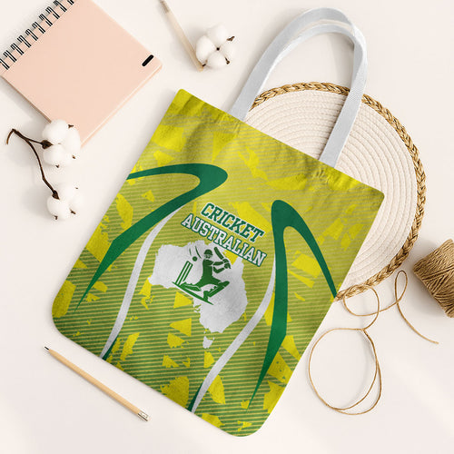 Cricket Australian Tote Bag Map Silhouette With Green And Gold Geometric Pattern