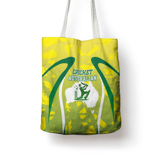 Cricket Australian Tote Bag Map Silhouette With Green And Gold Geometric Pattern