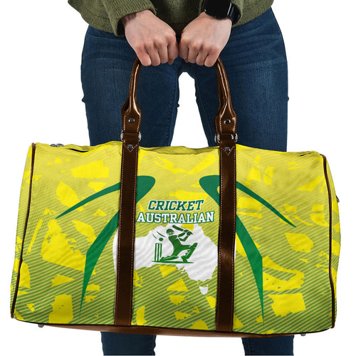 Cricket Australian Travel Bag Map Silhouette With Green And Gold Geometric Pattern