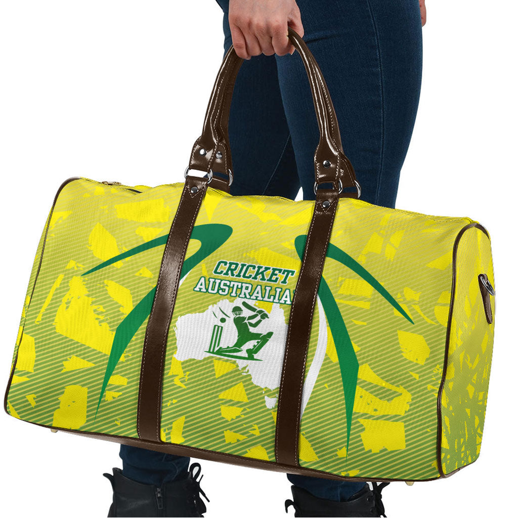 Cricket Australian Travel Bag Map Silhouette With Green And Gold Geometric Pattern