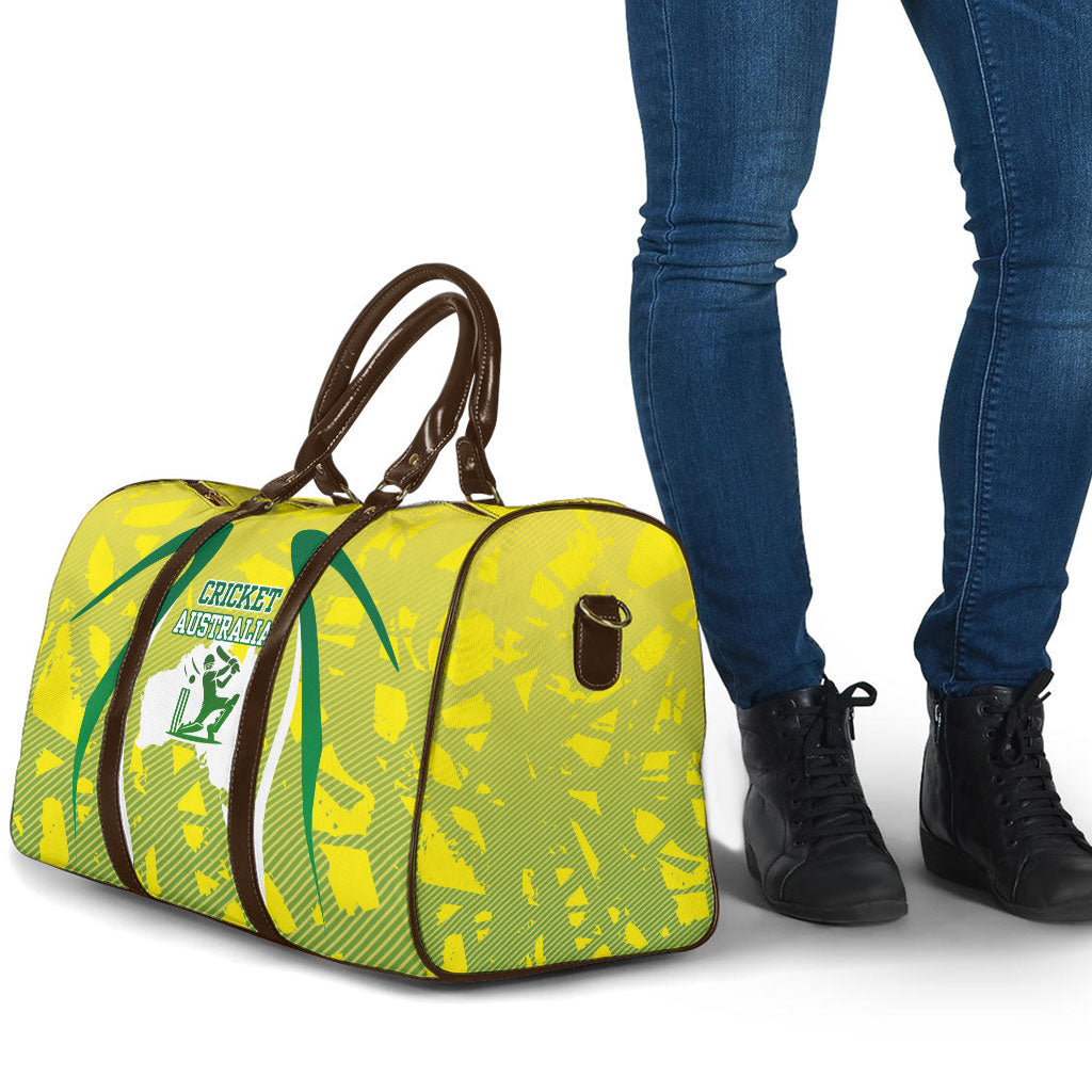 Cricket Australian Travel Bag Map Silhouette With Green And Gold Geometric Pattern