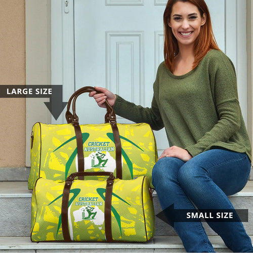 Cricket Australian Travel Bag Map Silhouette With Green And Gold Geometric Pattern
