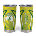 Cricket Australian Tumbler Cup Map Silhouette With Green And Gold Geometric Pattern