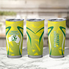 Cricket Australian Tumbler Cup Map Silhouette With Green And Gold Geometric Pattern