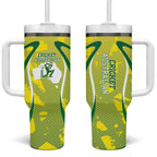 Cricket Australian Tumbler With Handle Map Silhouette With Green And Gold Geometric Pattern