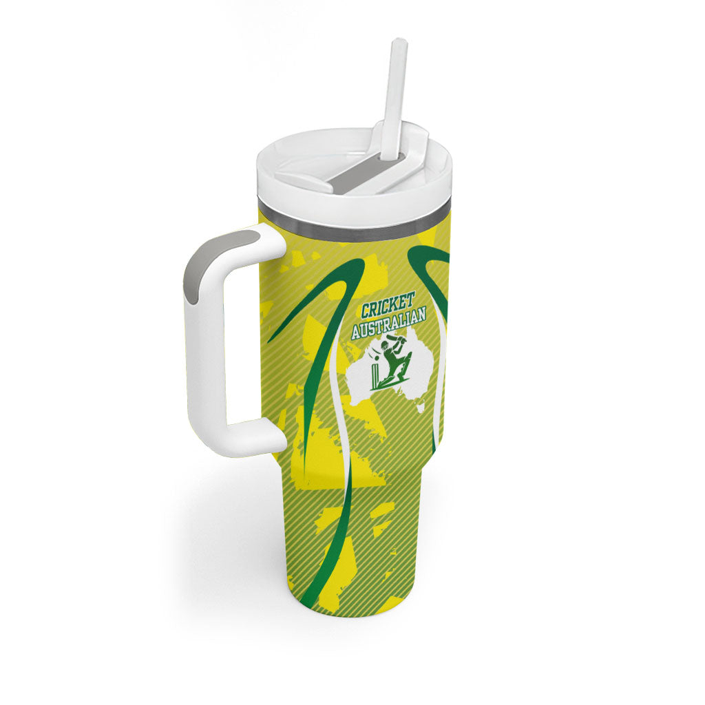 Cricket Australian Tumbler With Handle Map Silhouette With Green And Gold Geometric Pattern