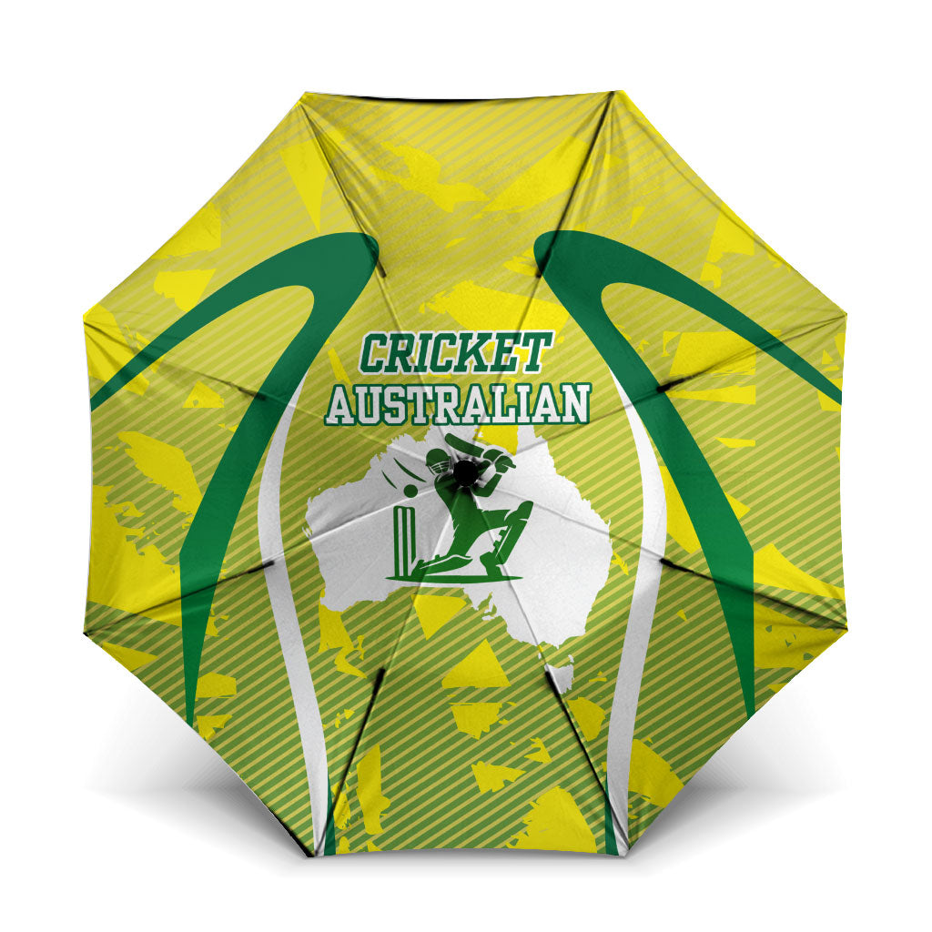 Cricket Australian Umbrella Map Silhouette With Green And Gold Geometric Pattern