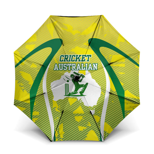 Cricket Australian Umbrella Map Silhouette With Green And Gold Geometric Pattern