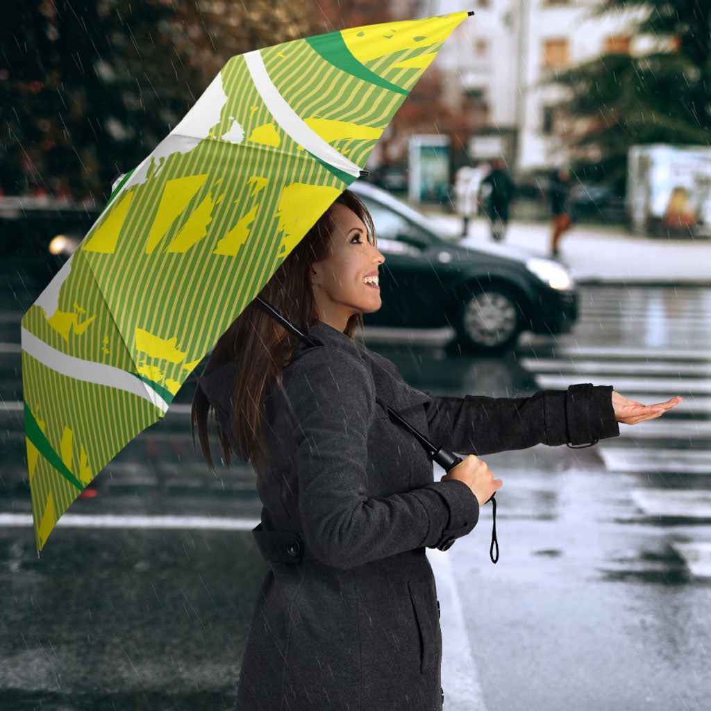 Cricket Australian Umbrella Map Silhouette With Green And Gold Geometric Pattern