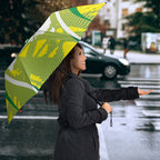 Cricket Australian Umbrella Map Silhouette With Green And Gold Geometric Pattern