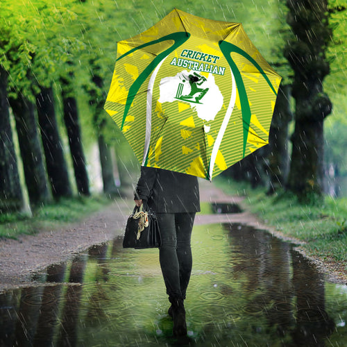 Cricket Australian Umbrella Map Silhouette With Green And Gold Geometric Pattern