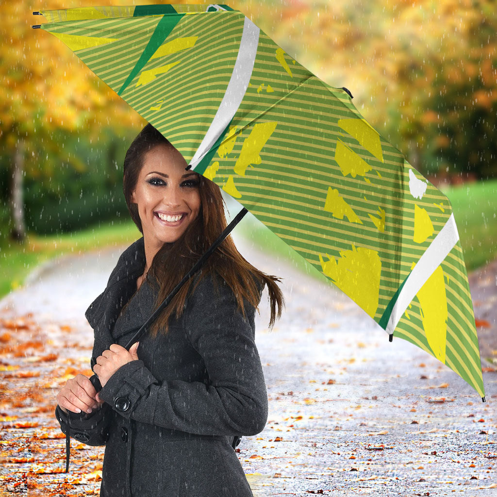 Cricket Australian Umbrella Map Silhouette With Green And Gold Geometric Pattern