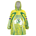 Cricket Australian Wearable Blanket Hoodie Map Silhouette With Green And Gold Geometric Pattern
