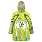 Cricket Australian Wearable Blanket Hoodie Map Silhouette With Green And Gold Geometric Pattern